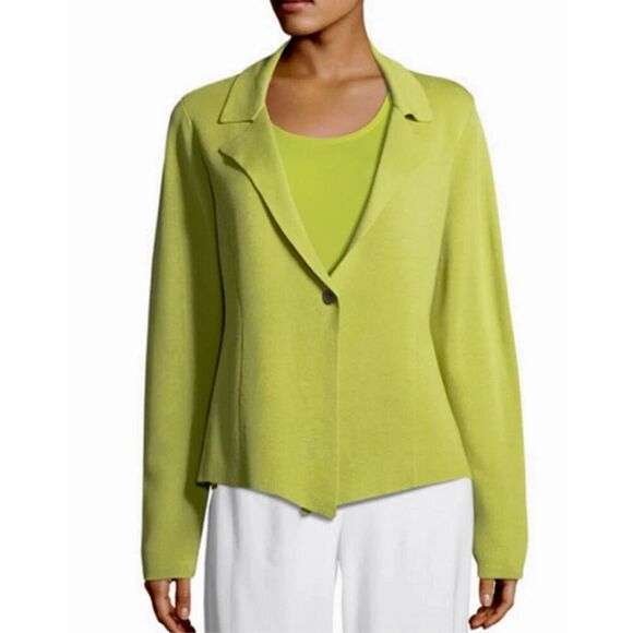 Eileen Fisher Silk-Blend Interlock Short Jacket Verbena Size Large - Picture 1 of 5